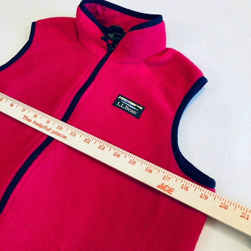 LL Bean Girls Kids Fleece Vest XL 18 Pink Full Zip Mountain Logo‎ Reflective